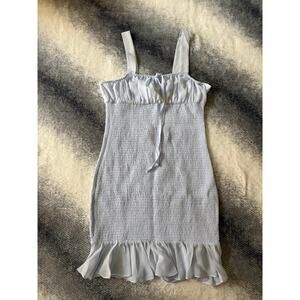 SAGE COLLECTIVE Womens Smocked Ruffle Mini Dress Light Blue Pleated Size 14 Glam